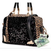 El leopardo impreso negro lentejuelas Cestbella regalos especiales Tote hombro dos funciones bolsa